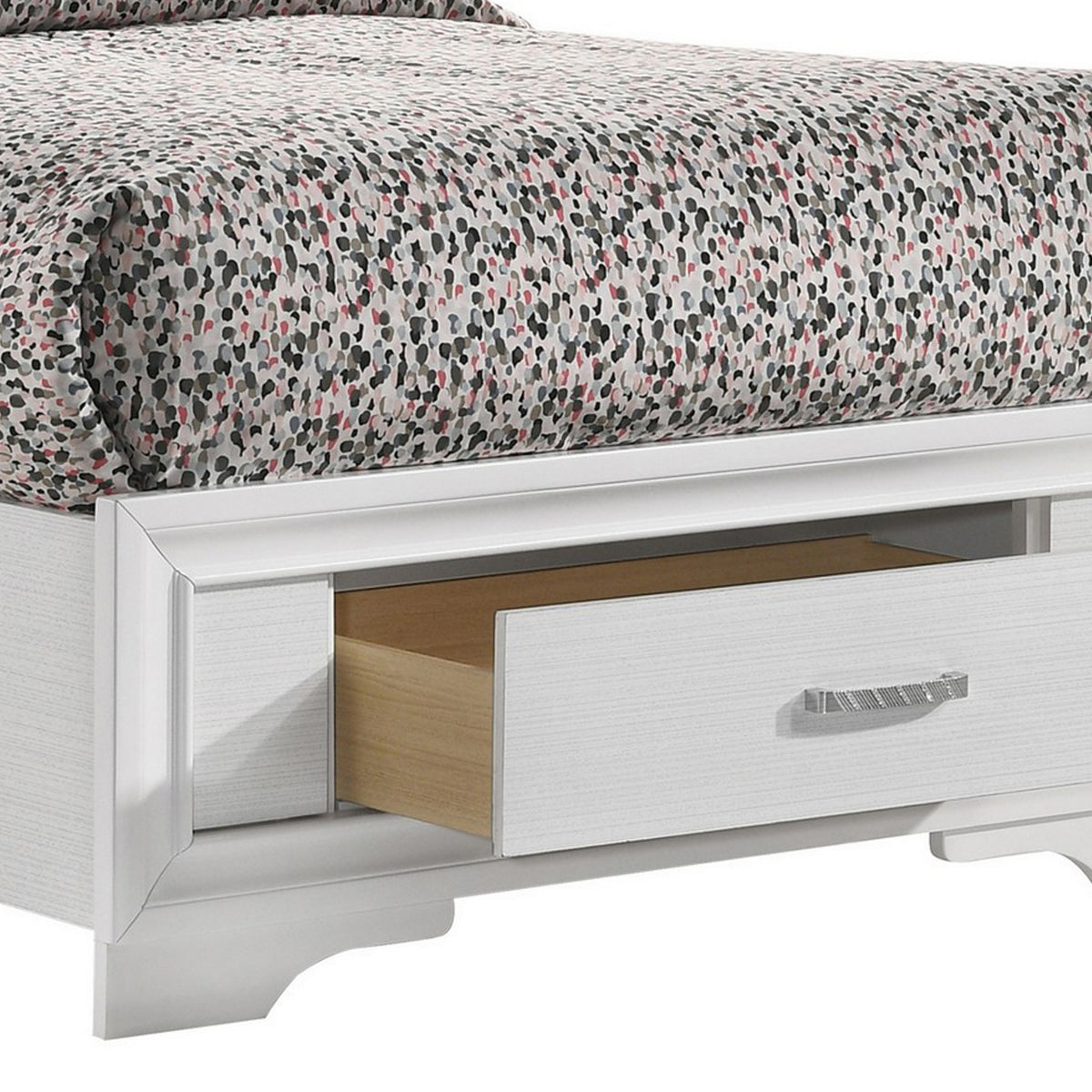 Vino Twin Size Panel Bed with 2 Storage Drawers, Acrylic Glitter, White