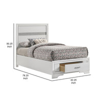 Vino Twin Size Panel Bed with 2 Storage Drawers, Acrylic Glitter, White