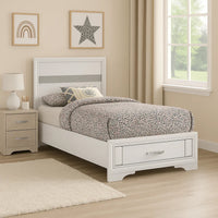 Vino Twin Size Panel Bed with 2 Storage Drawers, Acrylic Glitter, White