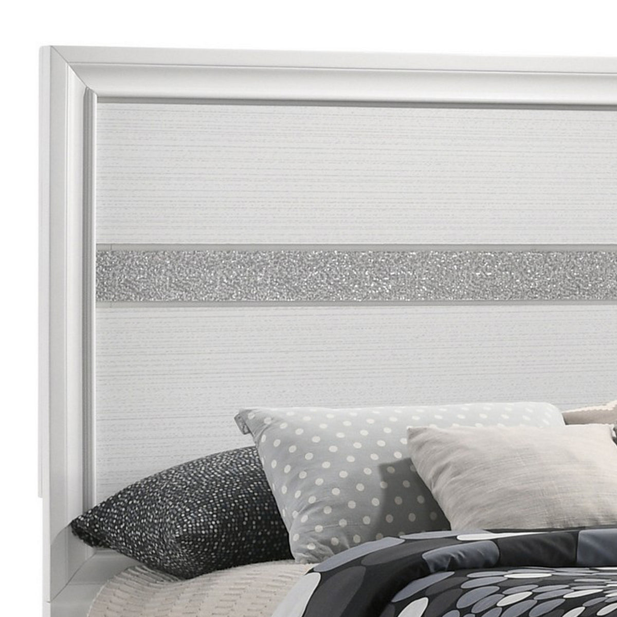 Vino Full Size Panel Bed with 2 Storage Drawers, Acrylic Glitter, White