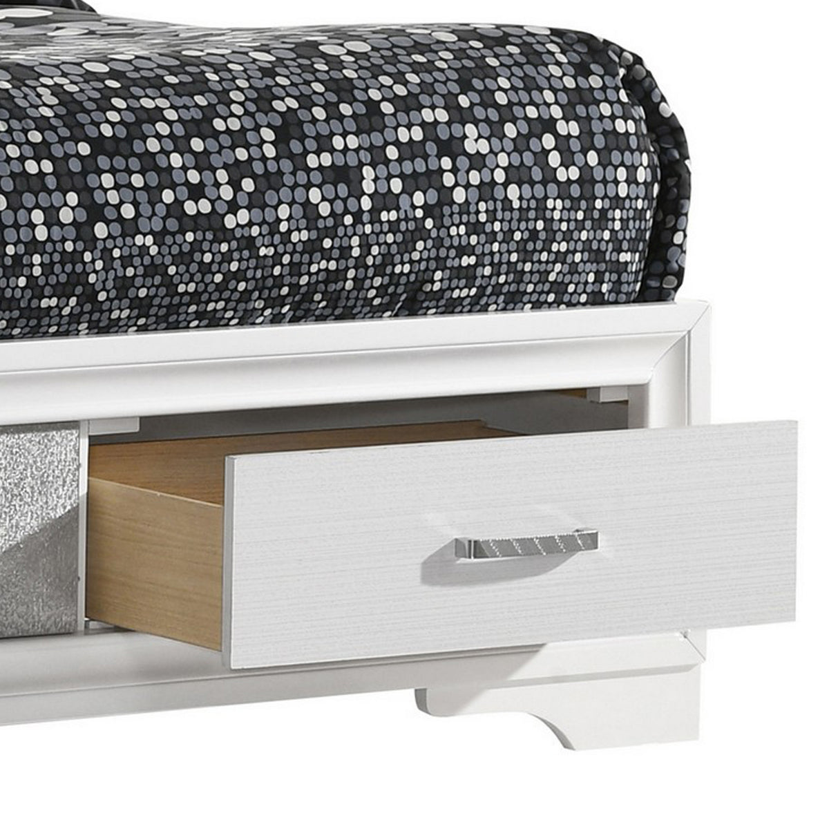 Vino Full Size Panel Bed with 2 Storage Drawers, Acrylic Glitter, White
