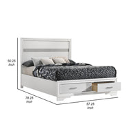 Vino Full Size Panel Bed with 2 Storage Drawers, Acrylic Glitter, White