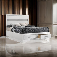 Vino Full Size Panel Bed with 2 Storage Drawers, Acrylic Glitter, White