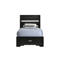 Vino Twin Size Panel Bed with 2 Storage Drawers, Acrylic Glitter, Black