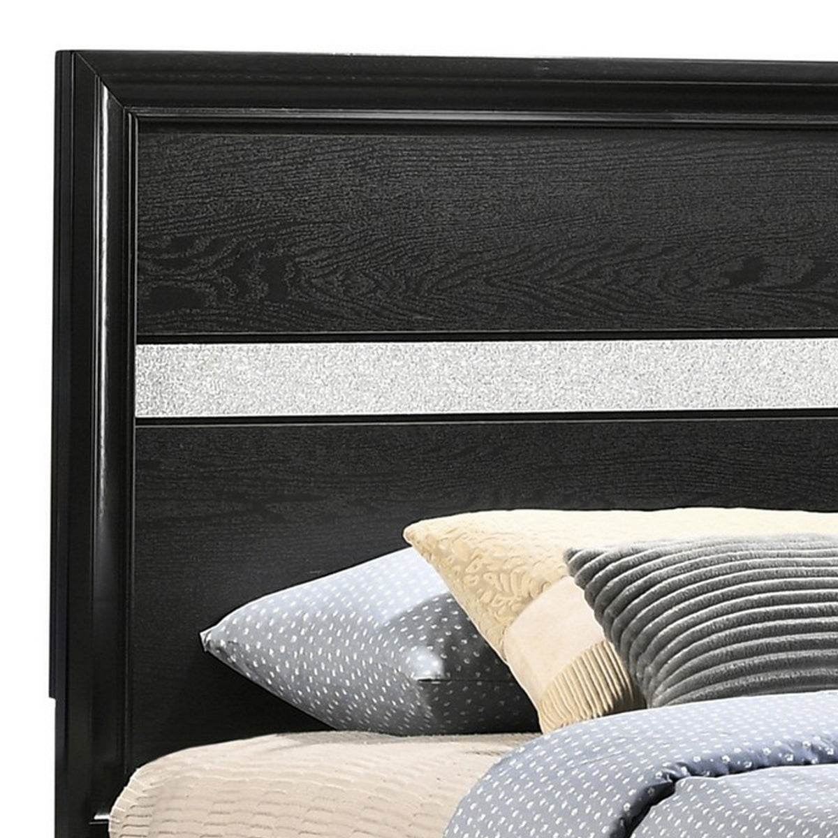 Vino Twin Size Panel Bed with 2 Storage Drawers, Acrylic Glitter, Black