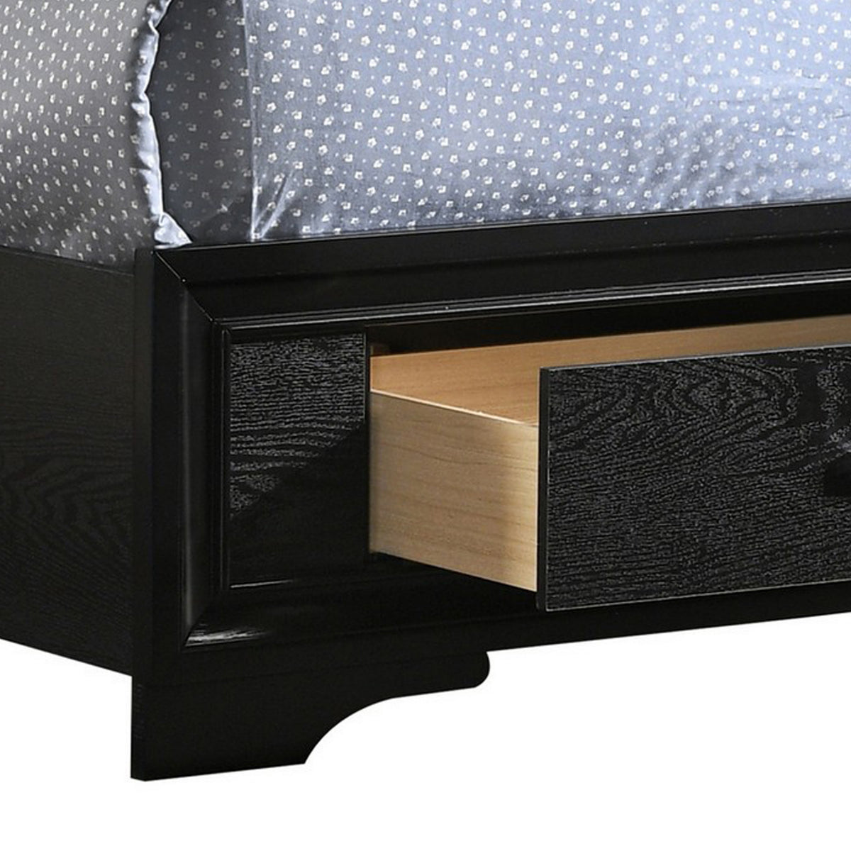 Vino Twin Size Panel Bed with 2 Storage Drawers, Acrylic Glitter, Black