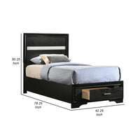 Vino Twin Size Panel Bed with 2 Storage Drawers, Acrylic Glitter, Black