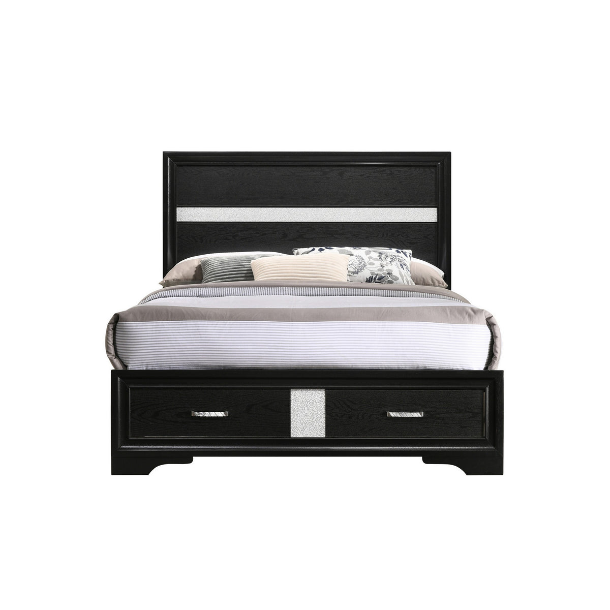 Vino Full Size Panel Bed with 2 Storage Drawers, Acrylic Glitter, Black