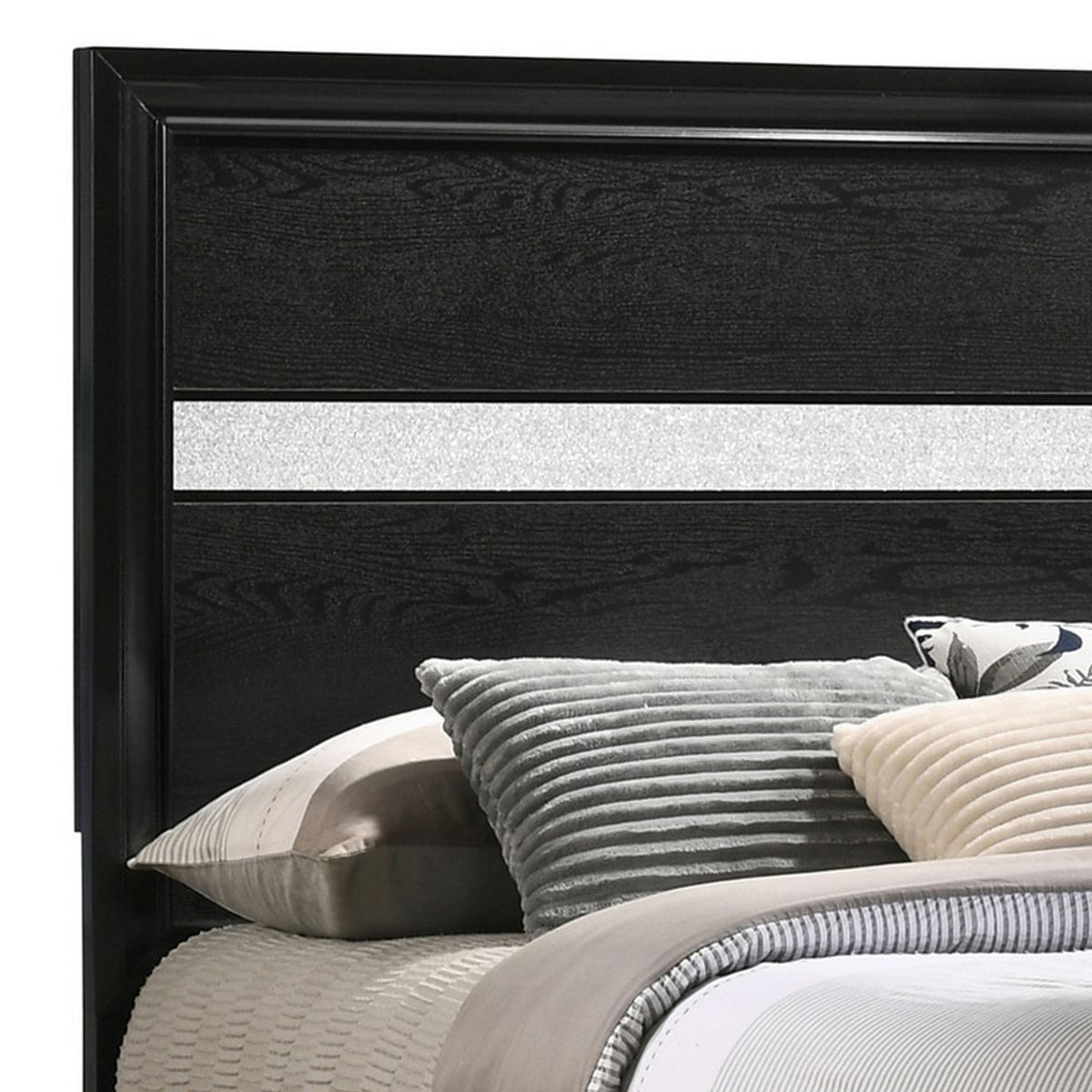 Vino Full Size Panel Bed with 2 Storage Drawers, Acrylic Glitter, Black