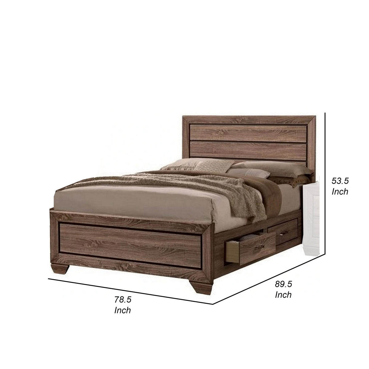 Bello California King Size Storage Bed, 2 Drawers, Wood Grains, Warm Brown