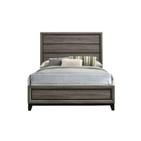 Mela Full Size Panel Bed, Groove Design, Tapered Legs, Gray and Black