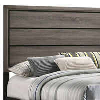 Mela Full Size Panel Bed, Groove Design, Tapered Legs, Gray and Black