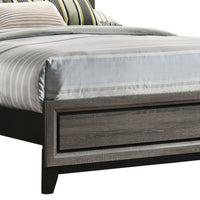Mela Full Size Panel Bed, Groove Design, Tapered Legs, Gray and Black