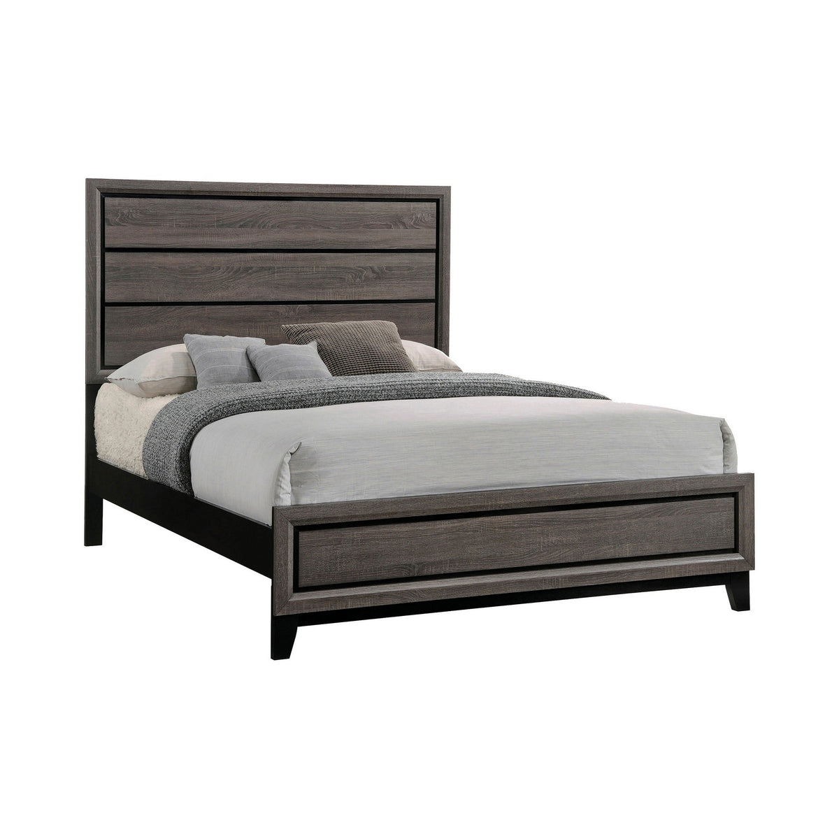 Mela California King Size Panel Bed, Grooved Design, Gray and Black-BM302779
