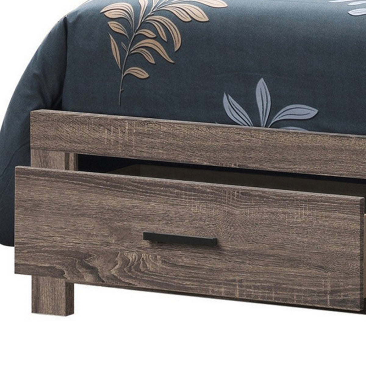 Ach Wood Queen Storage Bed with 2 Drawers, Plank Style Headboard, Brown