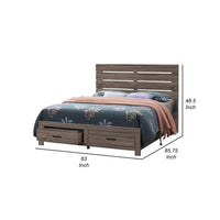 Ach Wood Queen Storage Bed with 2 Drawers, Plank Style Headboard, Brown