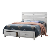 Ach Wood Queen Storage Bed with 2 Drawers, Plank Style Headboard, White