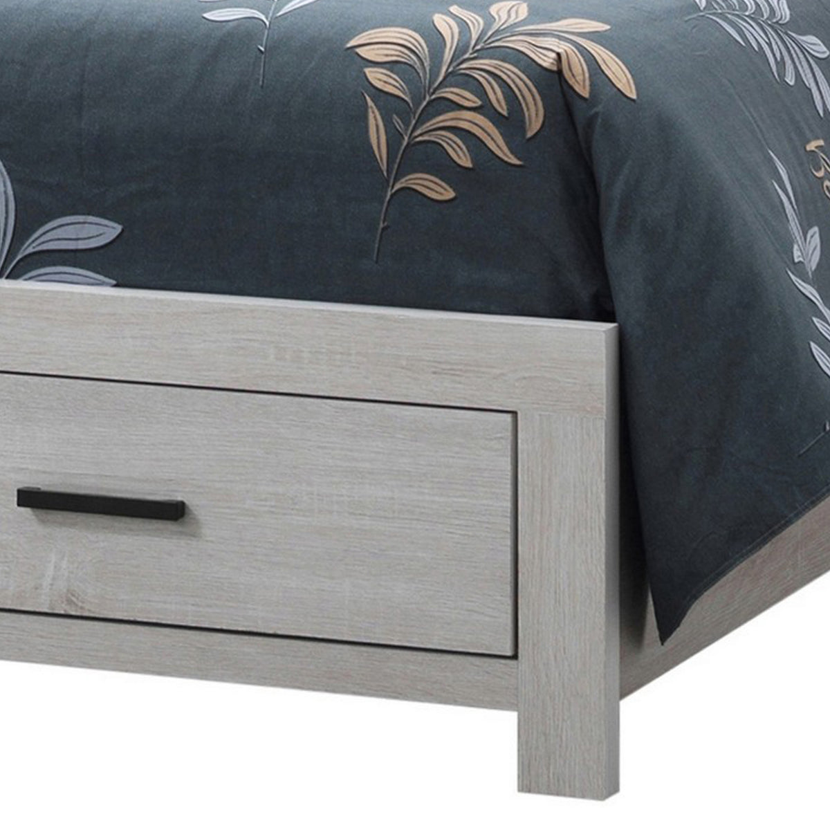Ach Wood Queen Storage Bed with 2 Drawers, Plank Style Headboard, White