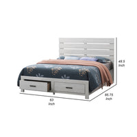 Ach Wood Queen Storage Bed with 2 Drawers, Plank Style Headboard, White