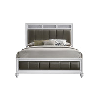 Dini Queen Panel Bed, Glitter Headboard, Channeled Metallic Gray Upholstery