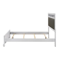 Dini Queen Panel Bed, Glitter Headboard, Channeled Metallic Gray Upholstery