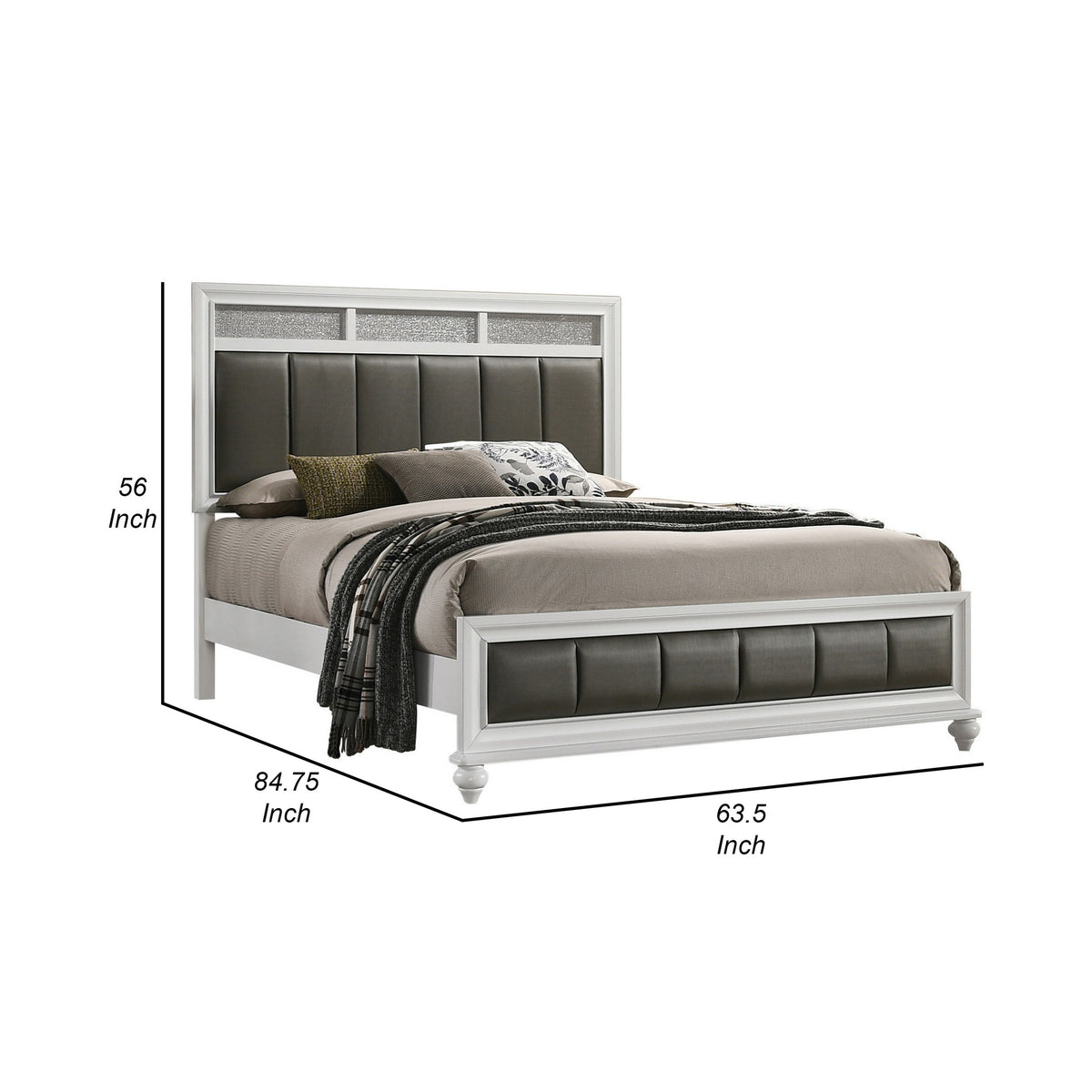 Dini Queen Panel Bed, Glitter Headboard, Channeled Metallic Gray Upholstery