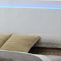 Sok Queen Panel Bed with LED Headboard, Low Profile Footboard, Glossy White