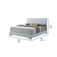Sok Queen Panel Bed with LED Headboard, Low Profile Footboard, Glossy White