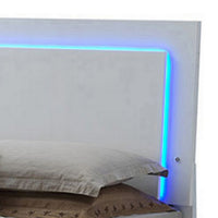 Sok King Panel Bed with LED Headboard, Low Profile Footboard, Glossy White