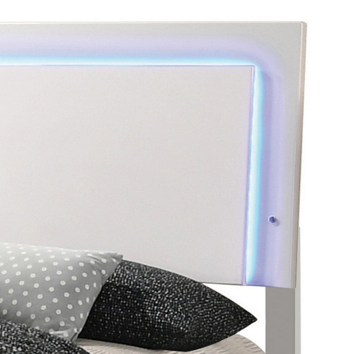 Sok Full Panel Bed with LED Headboard, Low Profile Footboard, Glossy White