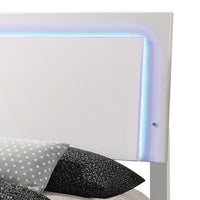 Sok Full Panel Bed with LED Headboard, Low Profile Footboard, Glossy White