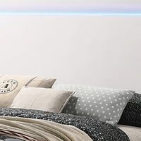 Sok Full Panel Bed with LED Headboard, Low Profile Footboard, Glossy White