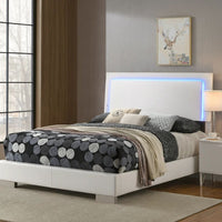 Sok Full Panel Bed with LED Headboard, Low Profile Footboard, Glossy White