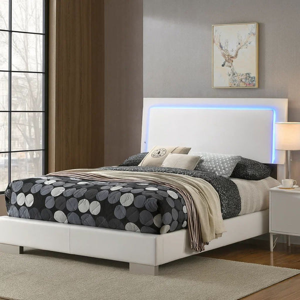 Sok Full Panel Bed with LED Headboard, Low Profile Footboard, Glossy White