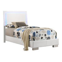 Sok Twin Panel Bed with LED Headboard, Low Profile Footboard, Glossy White