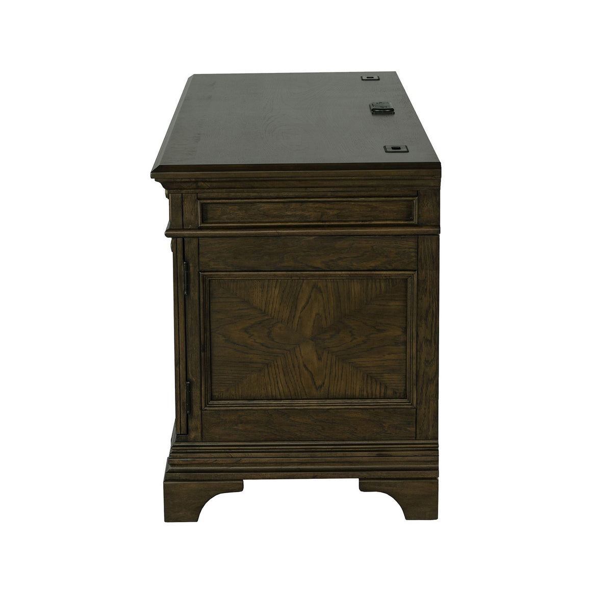 66 Inch Wood Executive Desk, 4 Drawers, Keyboard Tray, Power Outlet, Brown