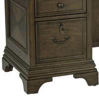 66 Inch Wood Executive Desk, 4 Drawers, Keyboard Tray, Power Outlet, Brown