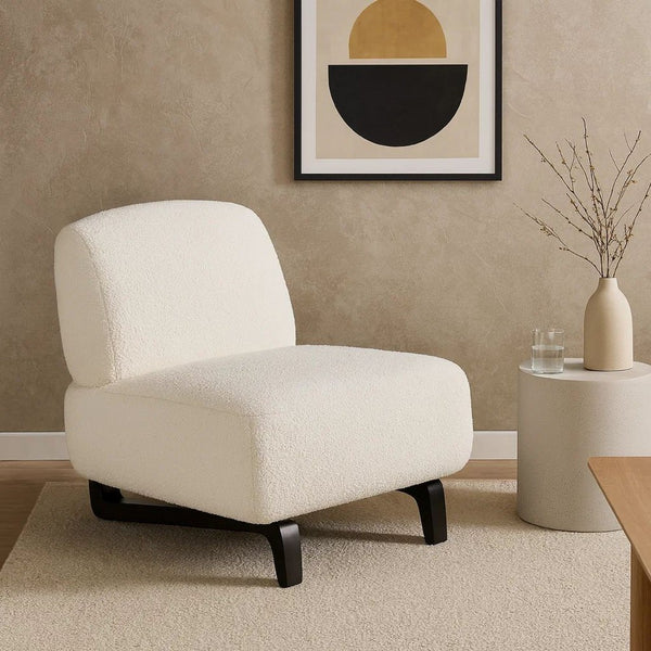Ikka 30 Inch Padded Armless Chair, Crisp White Faux Sheepskin Upholstery - BM303193