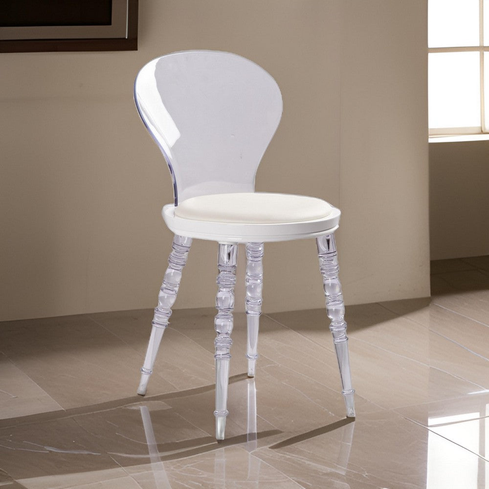 Rari 19 Inch Crystal Clear Armless Chair, Padded White Vegan Leather Seat - BM304618