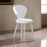 Rari 19 Inch Crystal Clear Armless Chair, Padded White Vegan Leather Seat - BM304618