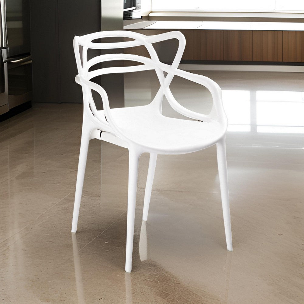 Yuva 22 Inch Armchair, Modern Intricate Curved Seat, White Polypropylene - BM304620