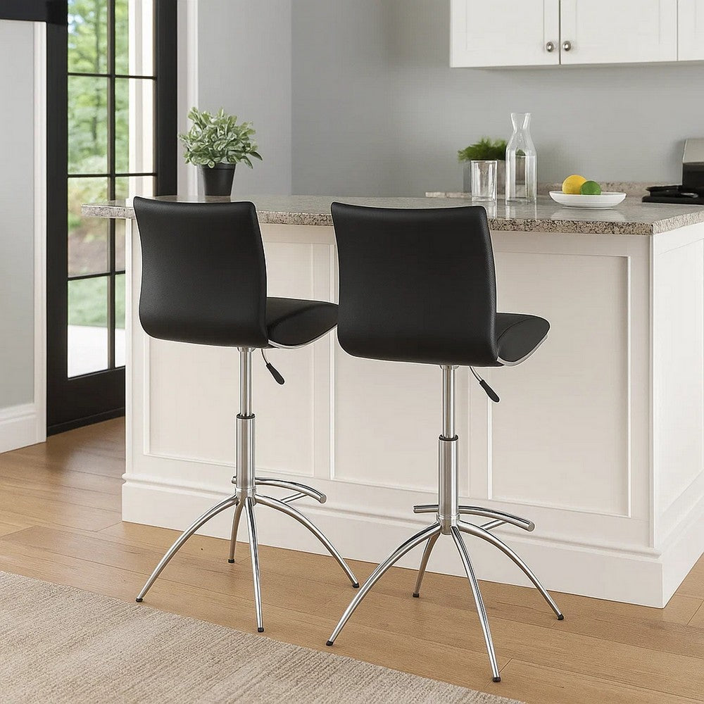 Deko 26-31 Inch Adjustable Height Barstool Chair, Chrome Black Faux Leather - BM304642