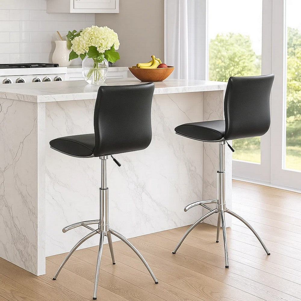 Deko 26-31 Inch Adjustable Height Barstool Chair, Chrome Black Faux Leather - BM304642