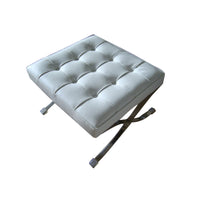 Alee 27 Inch Ottoman, Square Tufting, Crossed Legs, White Faux Leather - BM304659