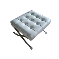 Alee 27 Inch Ottoman, Square Tufting, Crossed Legs, White Faux Leather - BM304659