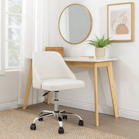 Yim 22 Inch Adjustable Swivel Office Chair, White Faux Leather, Chrome Base - BM304674