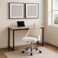 Yim 22 Inch Adjustable Swivel Office Chair, White Faux Leather, Chrome Base - BM304674