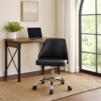 Yim 22 Inch Adjustable Swivel Office Chair, Black Faux Leather, Chrome Base - BM304675