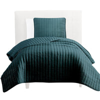 Elia Twin Contemporary Quilt Coverlet Set with Crinkle Texture, Teal Green  - BM304700