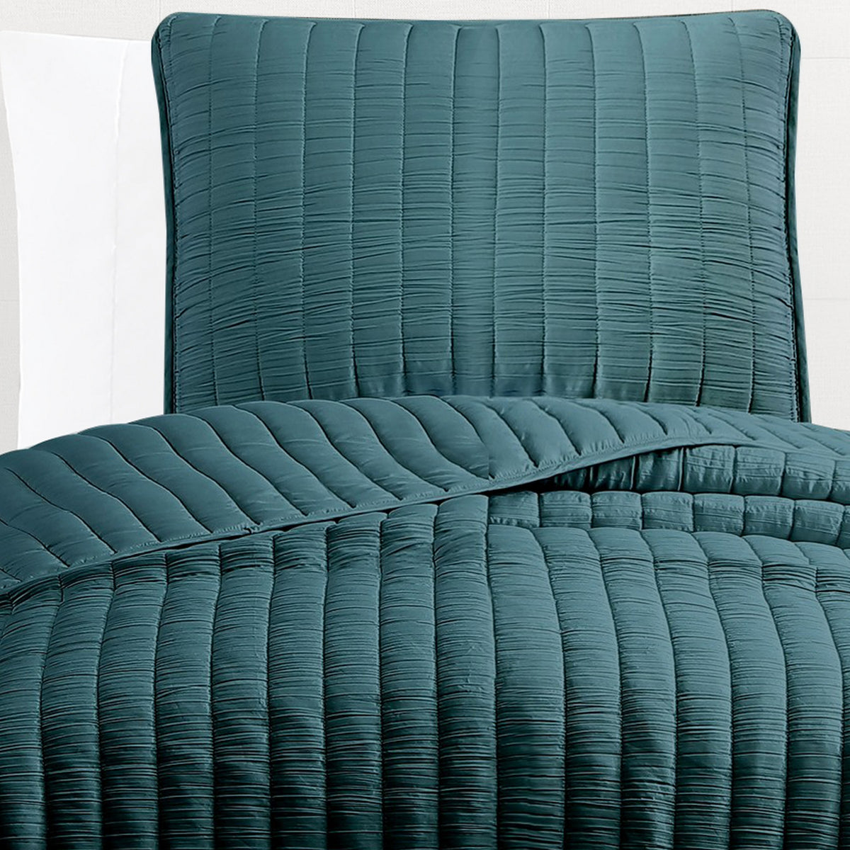 Elia Twin Contemporary Quilt Coverlet Set with Crinkle Texture, Teal Green  - BM304700